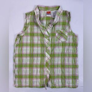 Vintage girls button up tank top checkered flower y2k 90s